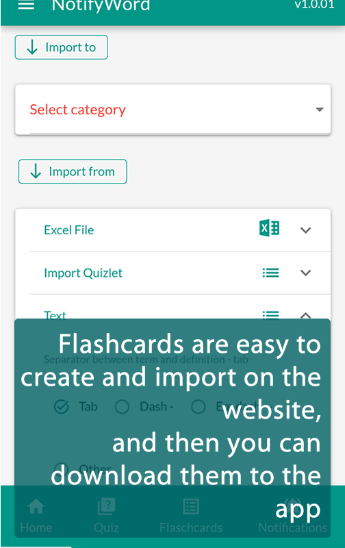 Creación de flashcards en el sitio web con importación a la aplicación